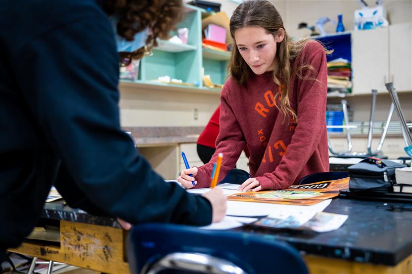 Students in art class